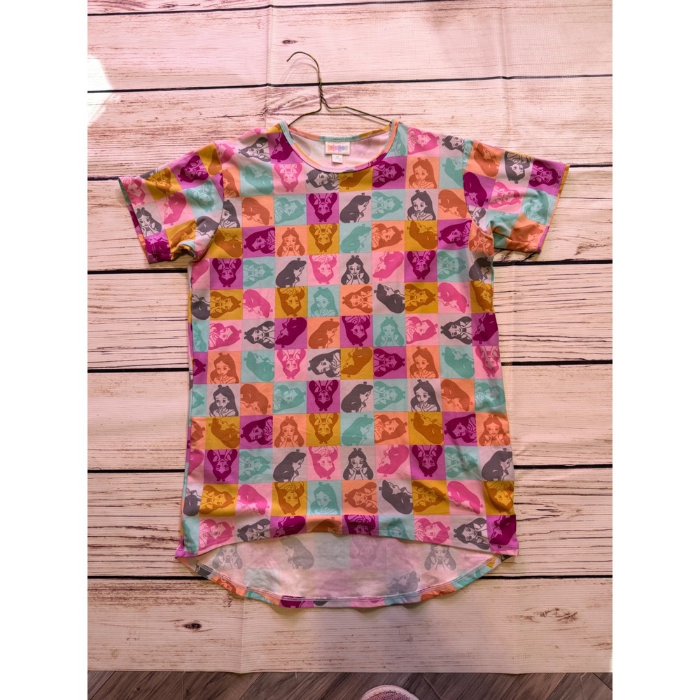 LuLaRoe Disney Alice in Wonderland Mae Dress Tunic Top Girls Size 14 Multicolor